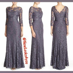 NEW $349 Adrianna Papell Illusion Yoke Lace Gown in‎ Gunmetal [SZ 6 US ]